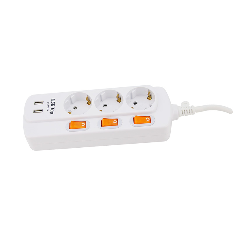 Chemický odpor 3 výstupy EÚ Standard Socket s 2 portmi USB a 3 individuálnym prepínačom