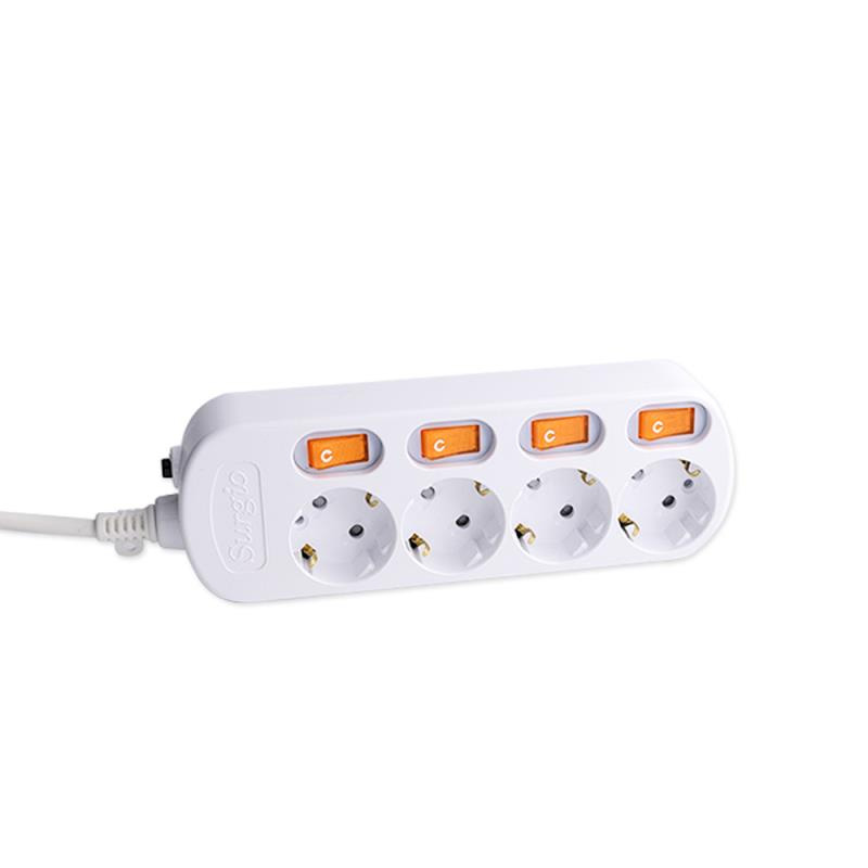 220V-250V 4 výstupy EÚ Standard Socket s nezávislým prepínačom